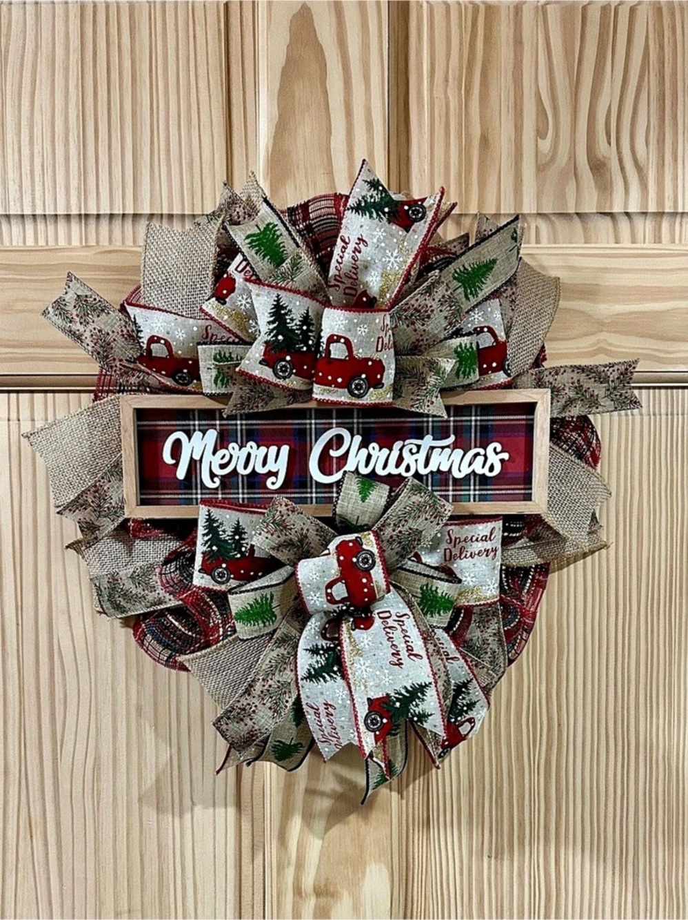 Mini Christmas Merry Christmas Ribbon Wreath in Red & Green 16”x3”